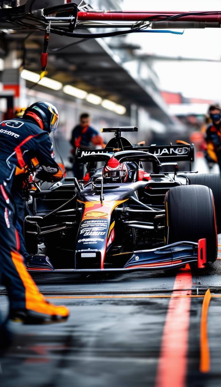 A racecar receiving maintenance